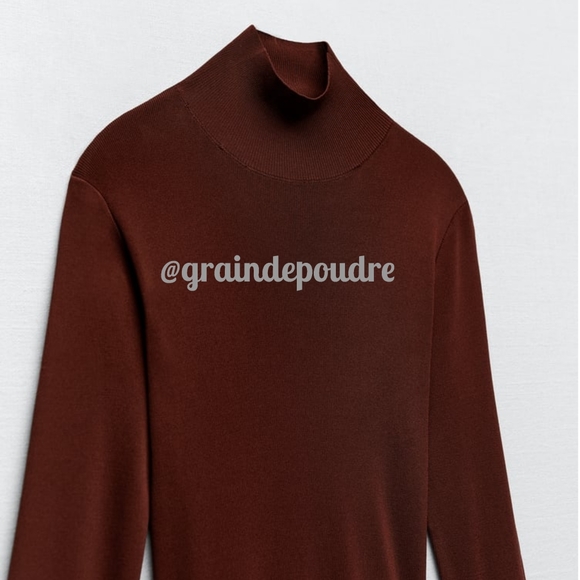 Rare! Zara Chocolate Brown Mock Neck Back Cutout Slit Knit Maxi Swing Dress S - Picture 4 of 6